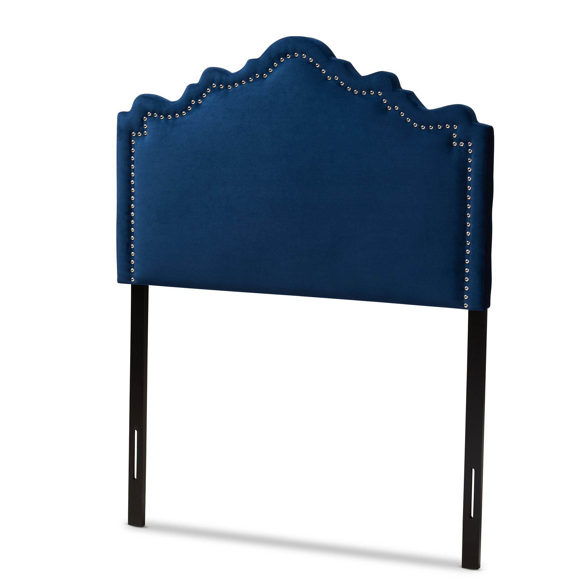 NADEEN MODERN NAVY Blue Fabric Upholstered Scalloped Headboard